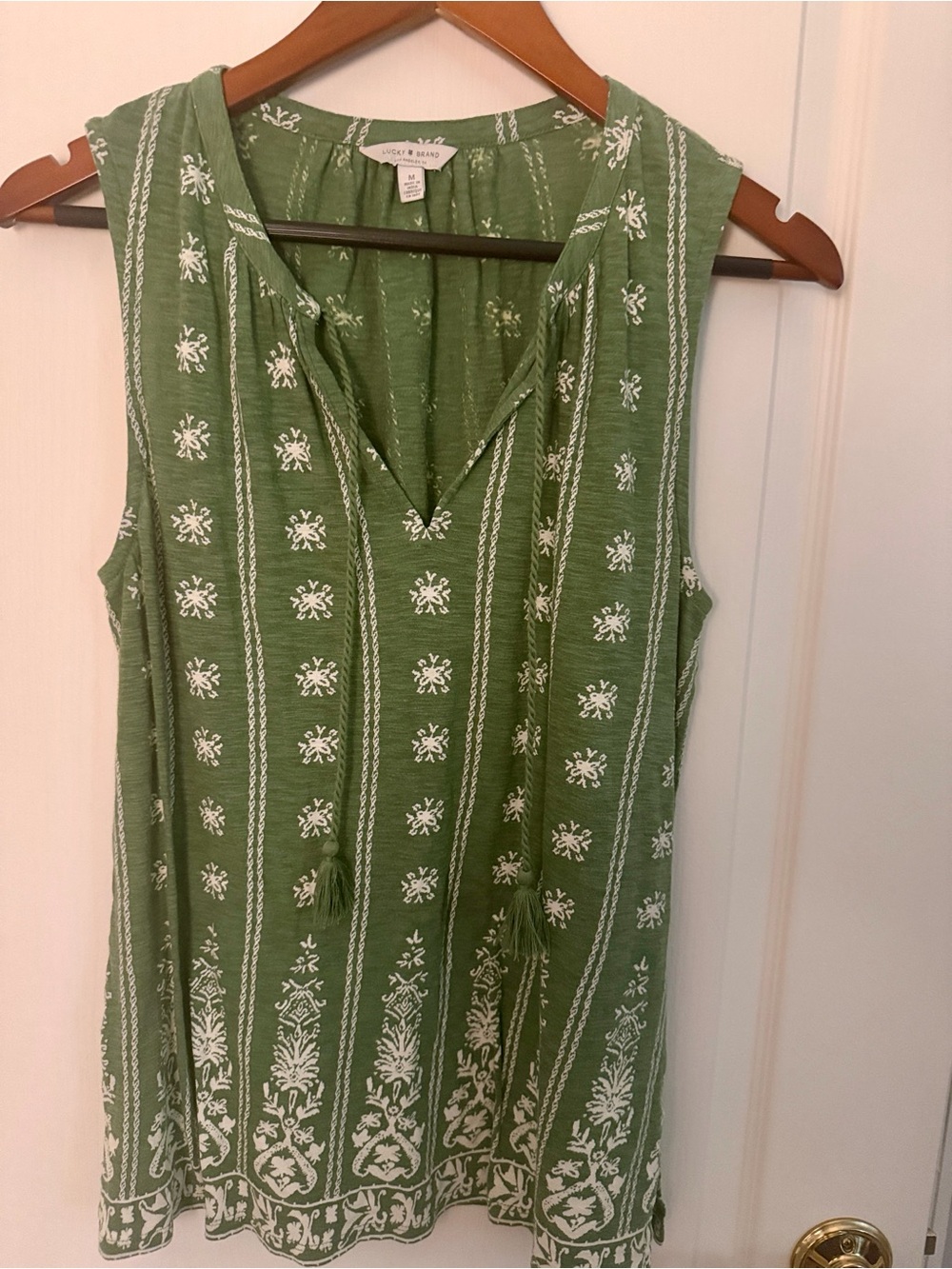 Lucky Brand Green Sleeveless Tunic with Tassel Ties